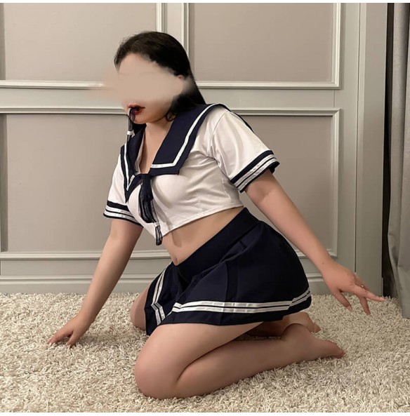 FEE ET MOI - Innocent Waist-revealing Schoolgirl Uniform (Plus Size - Blue)
